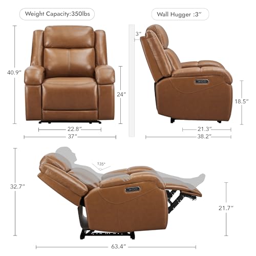 Watson & Whitely Genuine Leather Power Recliner Chairs for Adults, Wall Hugger RV Recliner with Power Headrest & Charging Ports