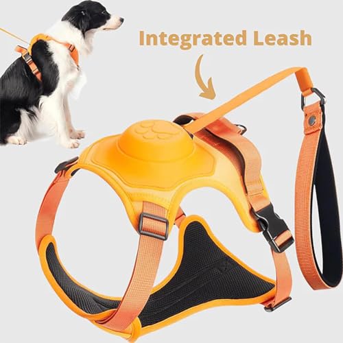 Poochbark 3 in 1 Dog Harness with Built-in Leash, Dog Harness with Retractable Leash, Adjustable Soft Padded Dog Vest, Auto-Lock & No-Pull Control