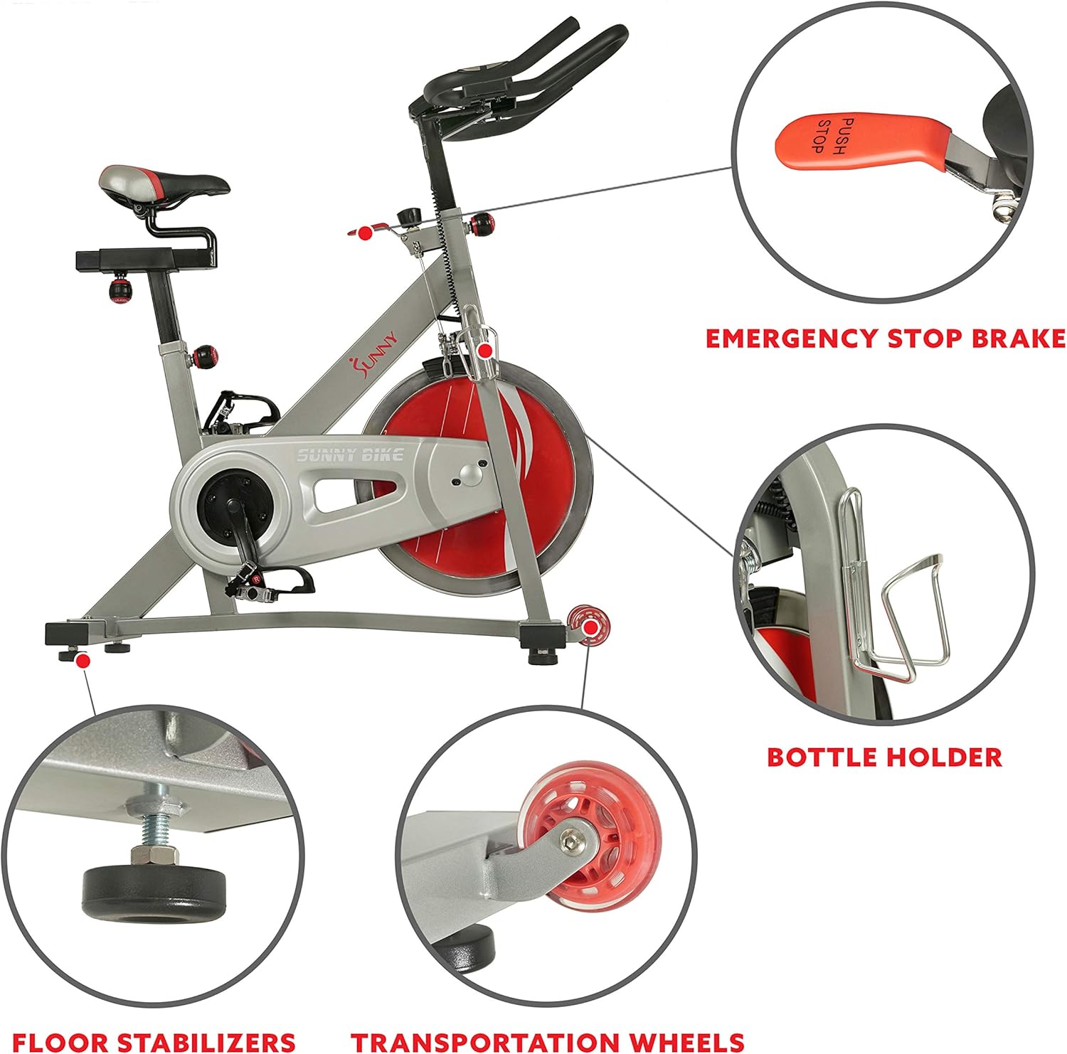 Sunny Health & Fitness Pro II Indoor Cycling Bike with Device Mount and Advanced Display – SF-B1995, Silver