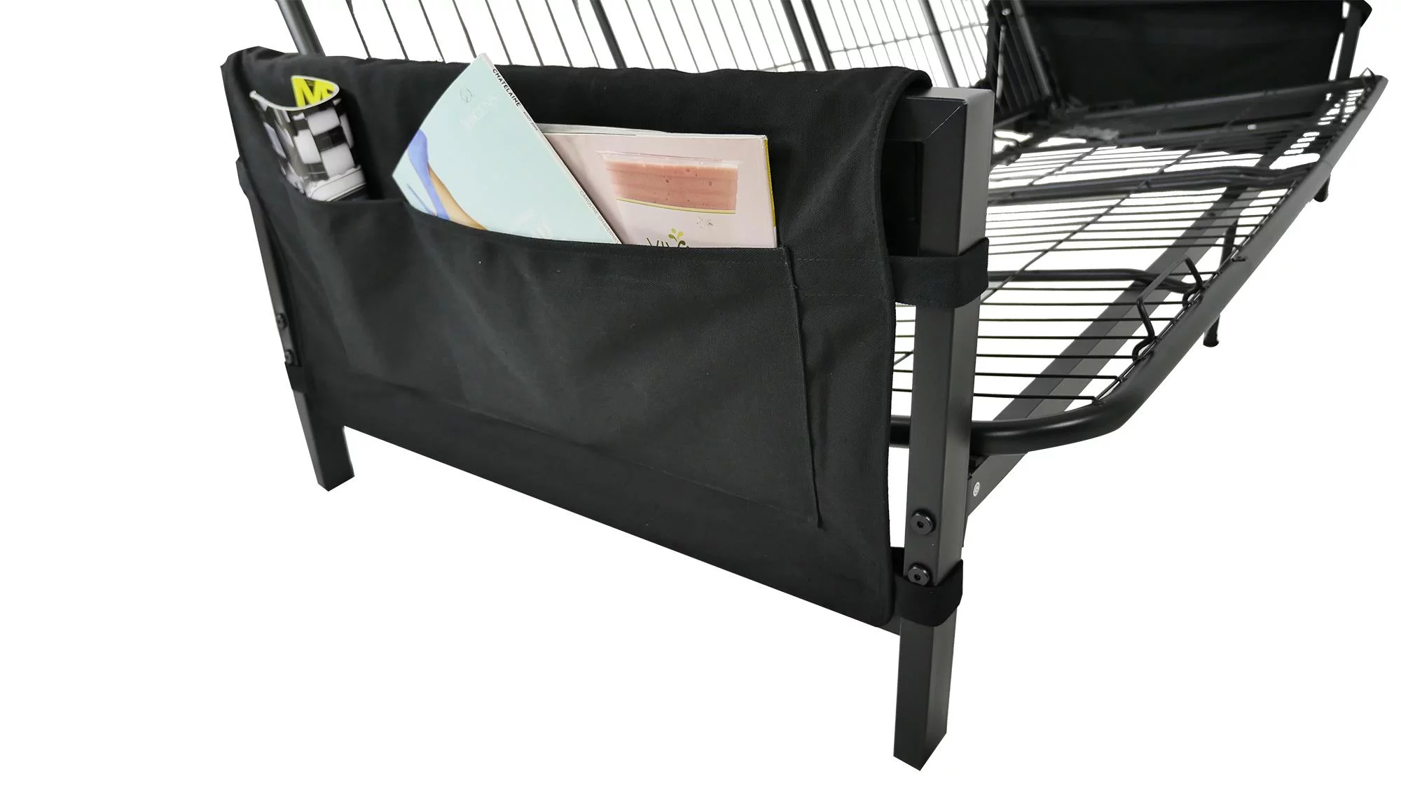 DHP Fairview Futon Set with Black Metal Frame, 6" Mattress and Storage Pockets, Black