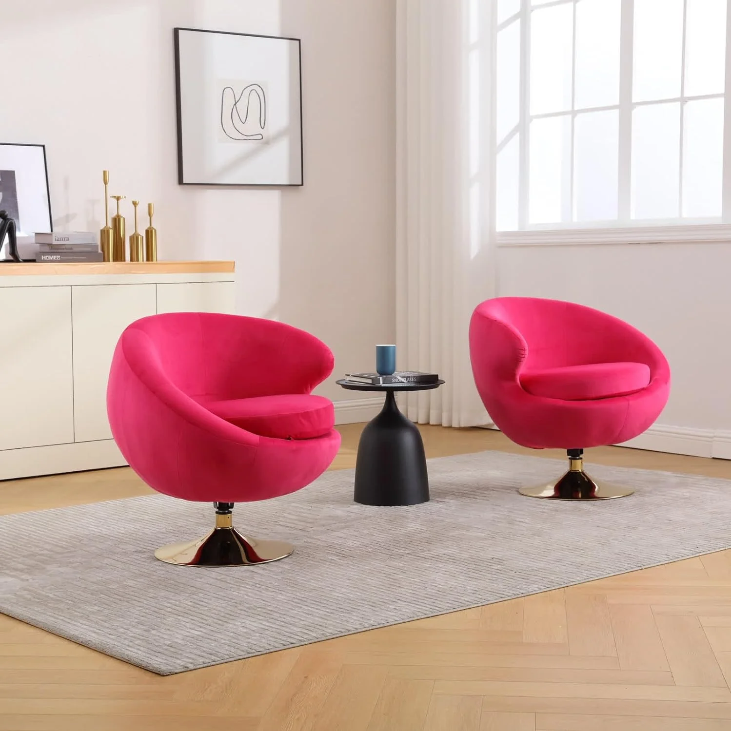 Modern Swivel Barrel Chair, Green Velvet Round Accent Chair, 360 Swivel Cuddle Vanity Chair, Upholstered Arm Chair for Living Room, Bedroom, Hotel