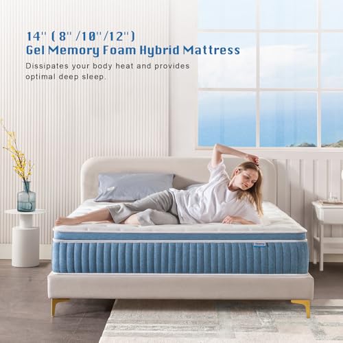 Rimensy Queen Mattress, 12 Inch Hybrid Mattress in a Box, Gel Memory Foam Mattress, Individually Wrapped Pocket Coils