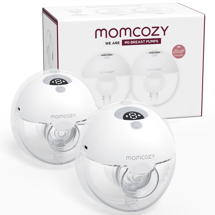Momcozy M5 Hands-Free Wearable Breast Pump, Double-Sealed Flange for Baby-Like Comfort, 3 Modes & 9 Suction Levels, Portable Electric Pump – 24mm