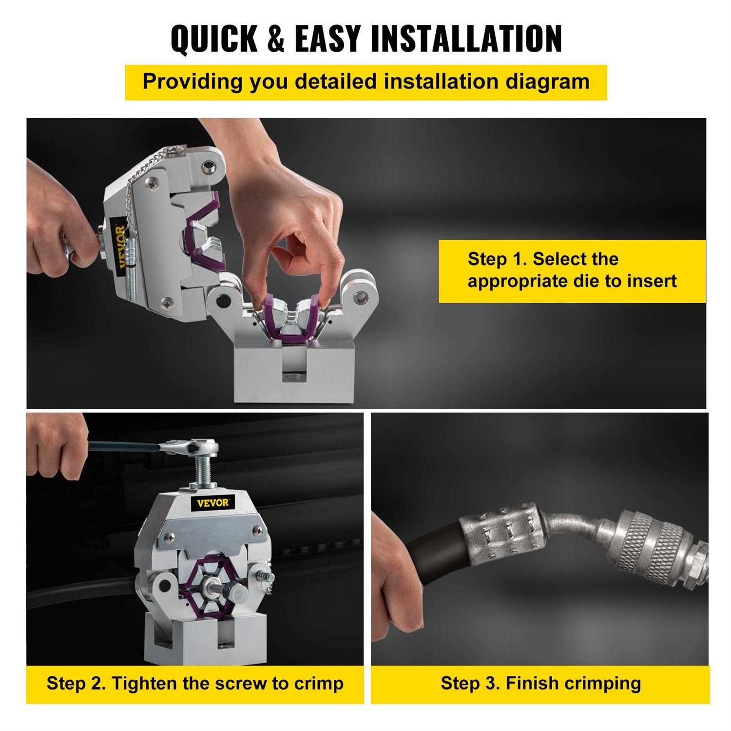VEVOR Manually Operated AC Hose Crimper Hydra-Krimp 71550 Manual AC Hose Crimper Kit Air Conditioning Repair Handheld AC Hose Crimping Tool with 4
