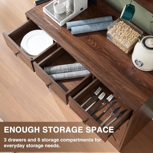 Wnutrees 39" Farmhouse Coffee Bar Cabinet with 3 Drawers and Charging Station