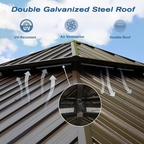 Domi 10' x 10' Hardtop Gazebo Outdoor Metal Gazebo with Galvanized Steel Double Roof Canopy, Curtains and Netting for Patio, Backyard, Deck