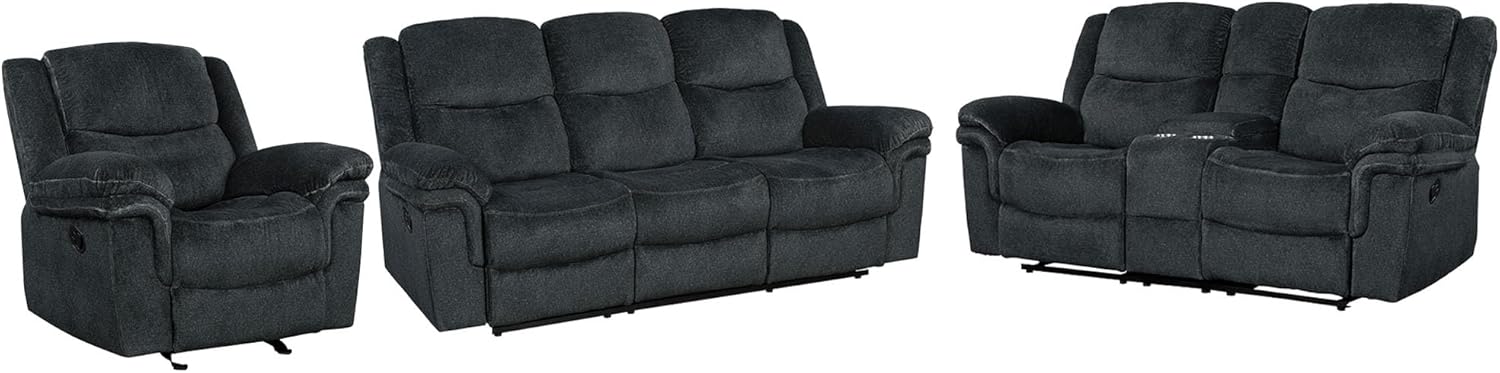 3-Piece Living Room Sets Velvet Recliner Sofa Set Reclining Chairs w/Flipped Middle Backrest,Cup Holders&Hidden Arm Storage for Elderly