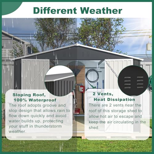 6x4 ft Small Outdoor Metal Storage Shed with Floor Frame & Lockable Door, Heightened Entry Garden Tool Shed for Backyard, Durable Galvanized Steel