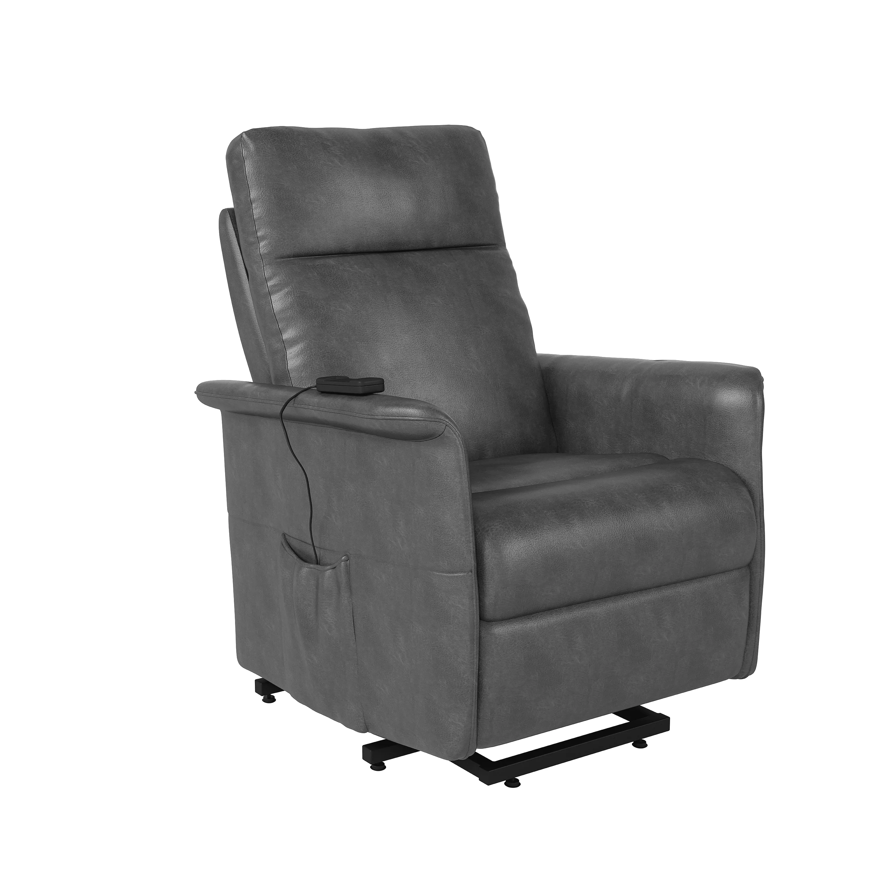 Homesvale Rowan Power Recline and Lift Chair, Gray Faux Leather