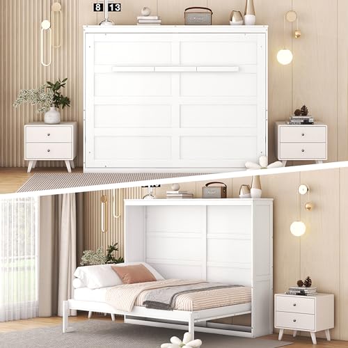 Harper & Bright Designs Full Size Murphy Bed Wall Bed with Storage Cabinets, Space-Saving for Multipurpose Guest Room Bedroom or Home Office, Gray