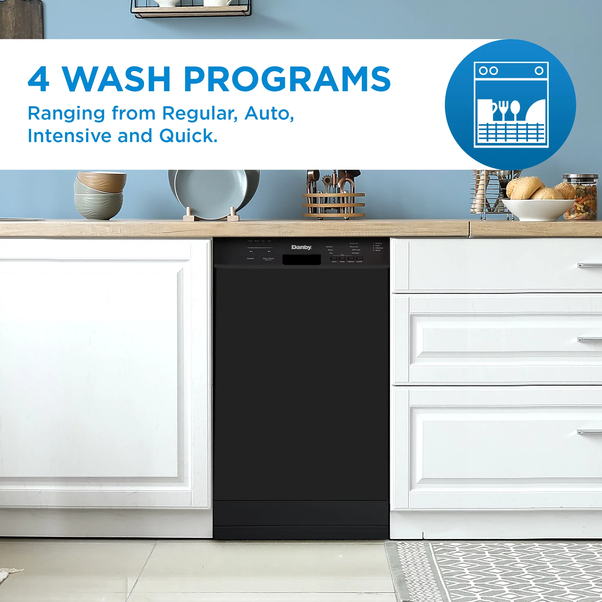 Danby DDW18D1EB 18" Wide Built-in Dishwasher in Black