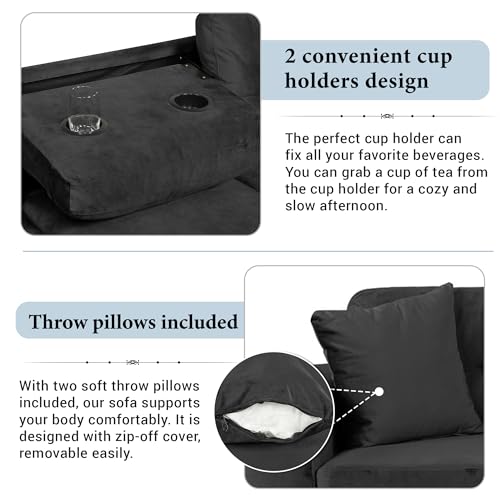 Merax Modern Sectional Sofa with Storage Ottoman, L Shaped Couch with 2 Pillows and 2 Cup Holders