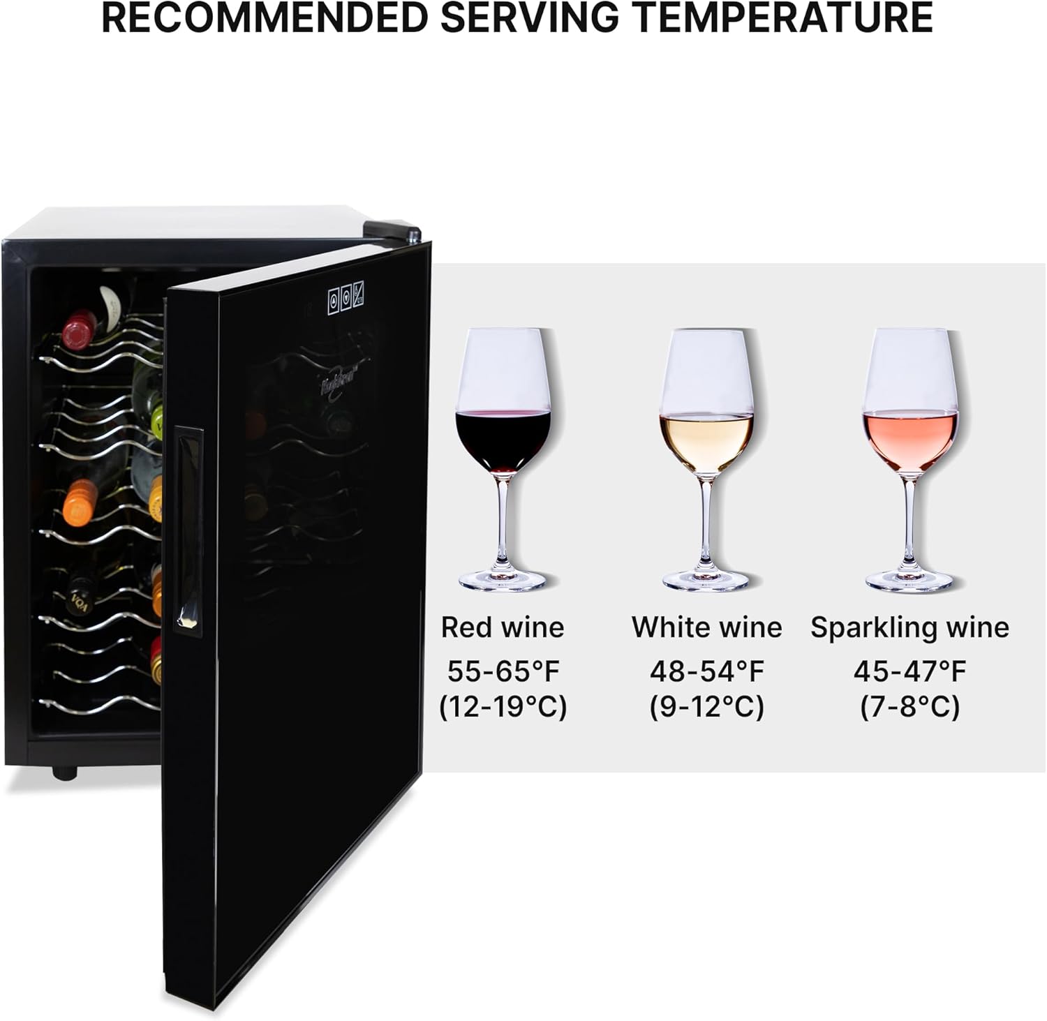 Koolatron 20 Bottle Wine Cooler, Black Thermoelectric Wine Fridge, 1.7 cu. ft. (48L), Freestanding Wine Cellar, Red