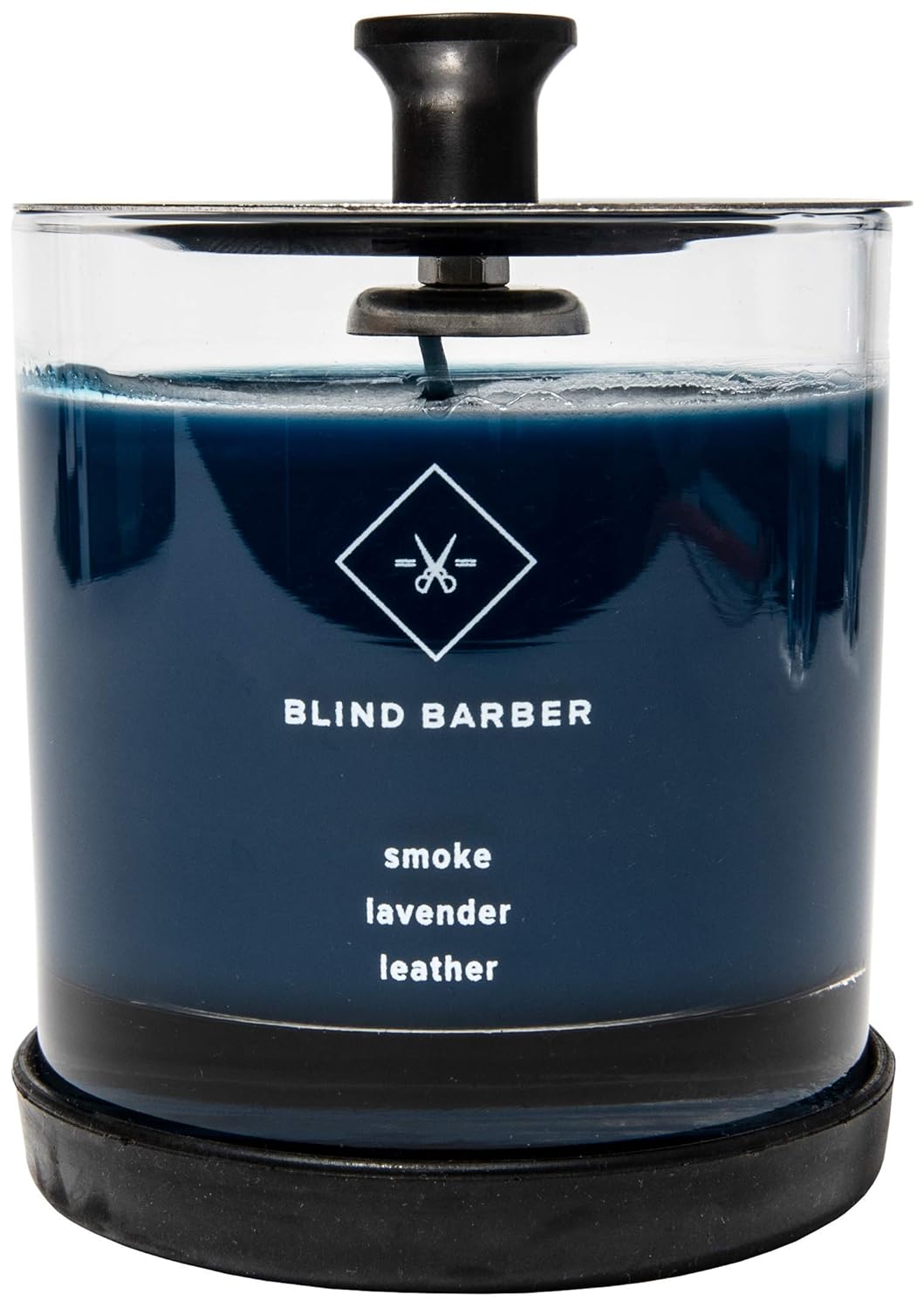 Blind Barber Tompkins Scented Candle - Long Lasting Soy Wax Candle in Barber Style Glass Jar with Notes of Leather, Smoke & Lavender