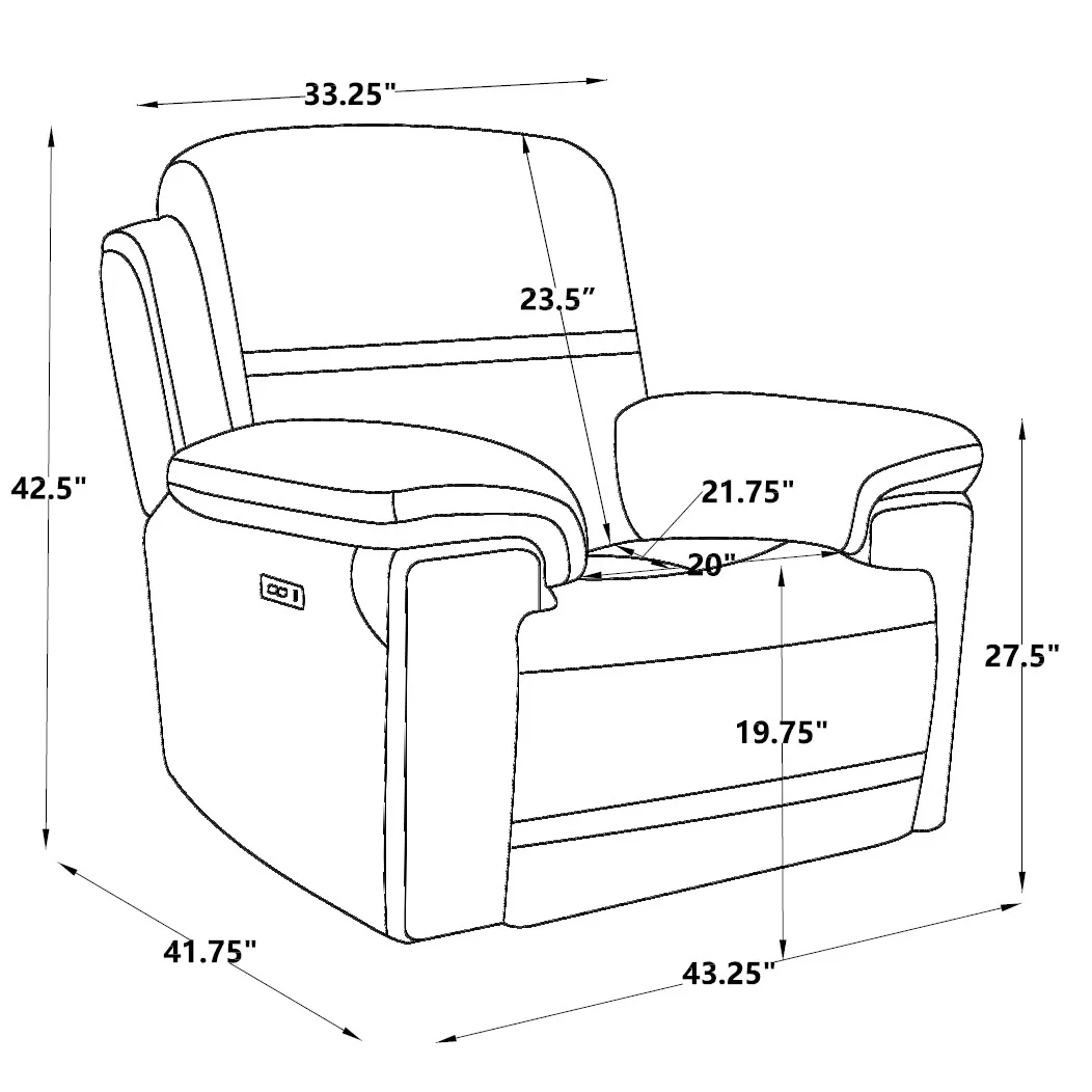 Timo Top Grain Leather Power Recliner | Glider Recliner Chair | Adjustable Headrest | Cross Stitching