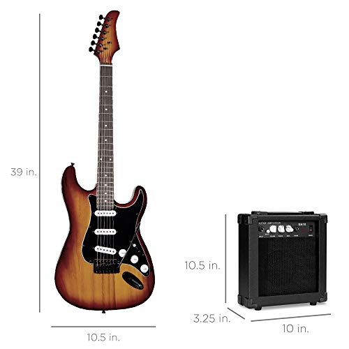 Best Choice Products 39in Full Size Beginner Electric Guitar Starter Kit w/Case, Strap, 10W Amp, Strings, Pick, Tremolo Bar - Sunburst