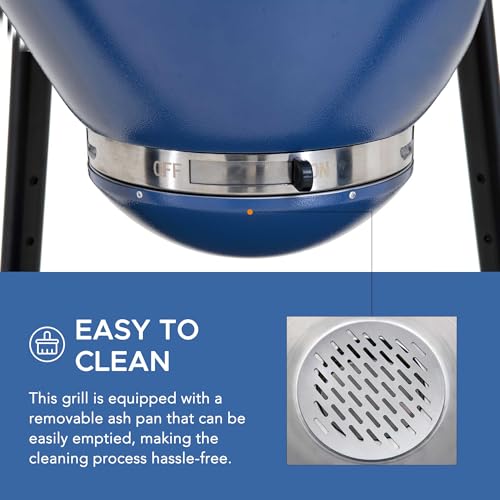 Sunjoy Charcoal Grill 20-Inch Kamado Grill with Pizza Stone, Ultimate Outdoor BBQ Egg Grill and Smoker with Wheels, Navy