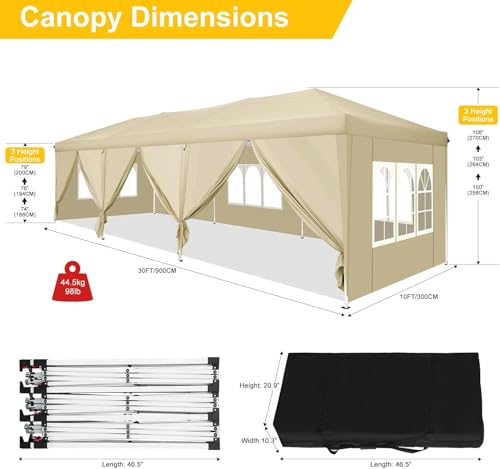 COBIZI Canopy 10x20 Pop Up Canopy Tent with 6 Sidewalls Party Tents for Parties Weddings Backyard Waterproof Canopy Outdoor Commercial Canopy Event