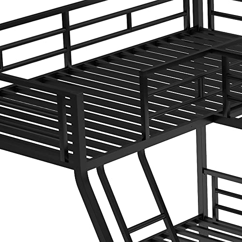 SOFTSEA Heavy Duty Metal Triple Bunk Bed, L Shaped Triple Bunk Bed with Desk, Bunk Beds Twin Over Full Size
