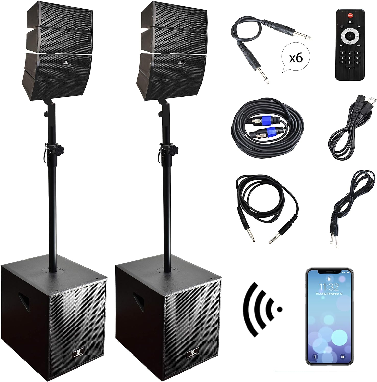 PRORECK Club 3000 12-Inch 4000w DJ Powered PA Speaker System Combo Set with Bluetooth USB Drive Read Function SD Card Remote Control