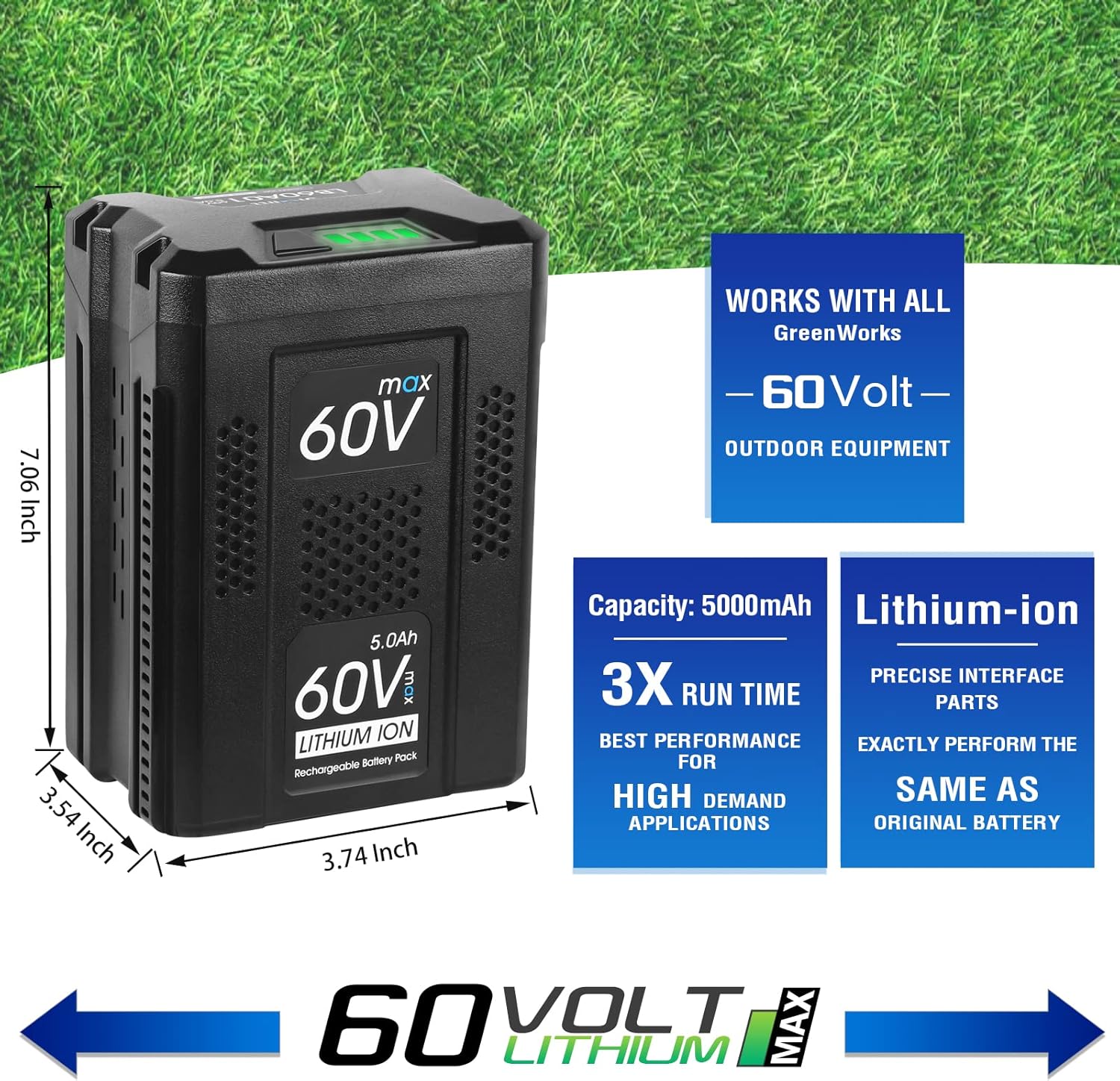 Jialitt 60V 5.0Ah Replacement Battery for Greenworks Pro 60V Max Lithium Ion Battery LB60A00 LB60A01 LB60A02 LB60A03(Not for Kobalt&Powerworks)