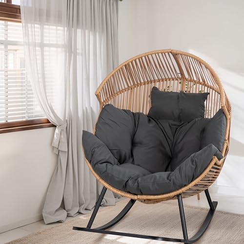 Shintenchi Wicker Egg Chair Outdoor Rattan Patio Chair with Cushion,Oversized Patio Lounge Chairs with Cushion Egg Basket Chair