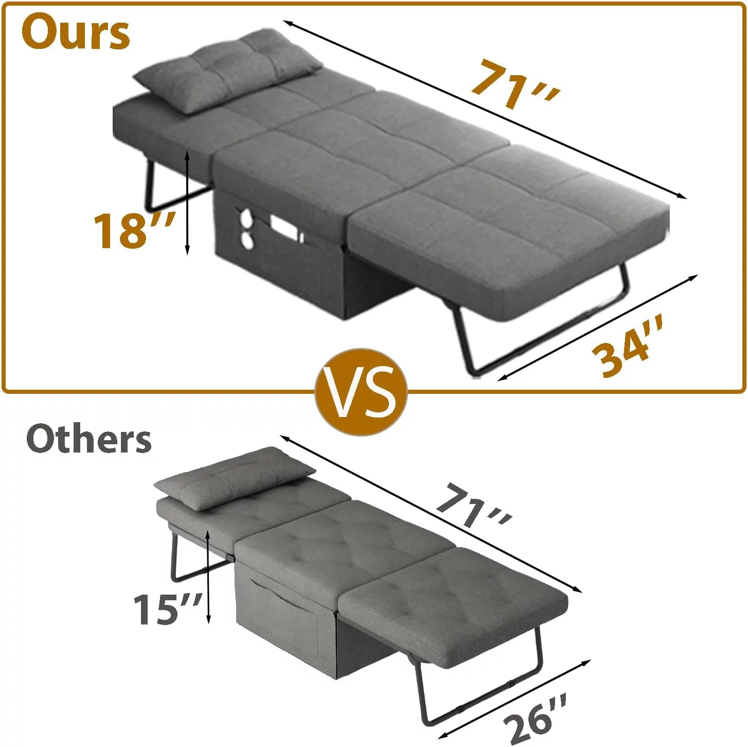 4 in 1 Sofa Bed, Sleeper Chair Bed Convertible Chair, Assembly-Free Sofa Chair Bed with Adjustable Backrest Breathable Linen