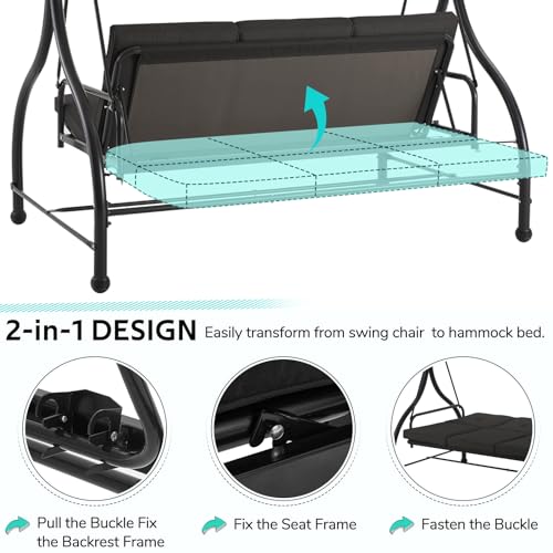 U-MAX Porch Swing Chair with Adjustable Backrest&Canopy