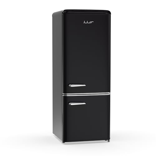 iio 7 Cu Ft Bottom Freezer Retro Refrigerator, Small, with Mini Fridge for Bedroom, 3 Glass replacement Shelves, LED Light,1 Crisper, 2 Drawers