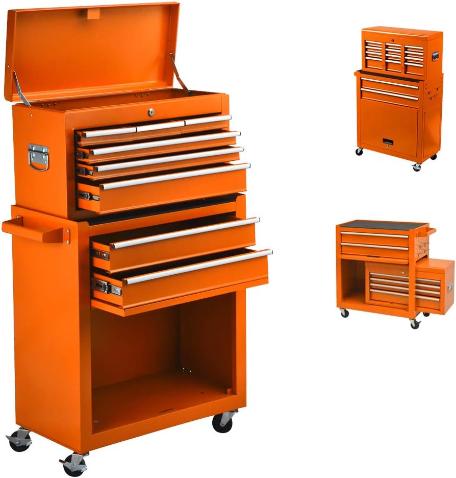 8-Drawer High Capacity Rolling Tool Chest with Wheels, Big Tool Storage Removable Tool Box Combo, Tool Storage Cabinet with Lockable Drawers