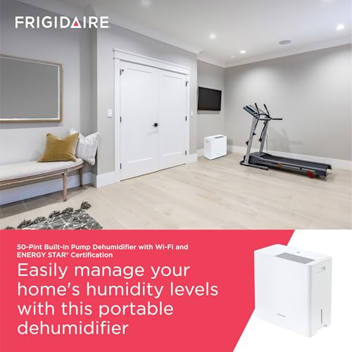 Frigidaire 50-Pint Portable Dehumidifier with Wi-Fi and Energy Star Certification for Medium/Large Rooms & Basements, Custom Humidity Control