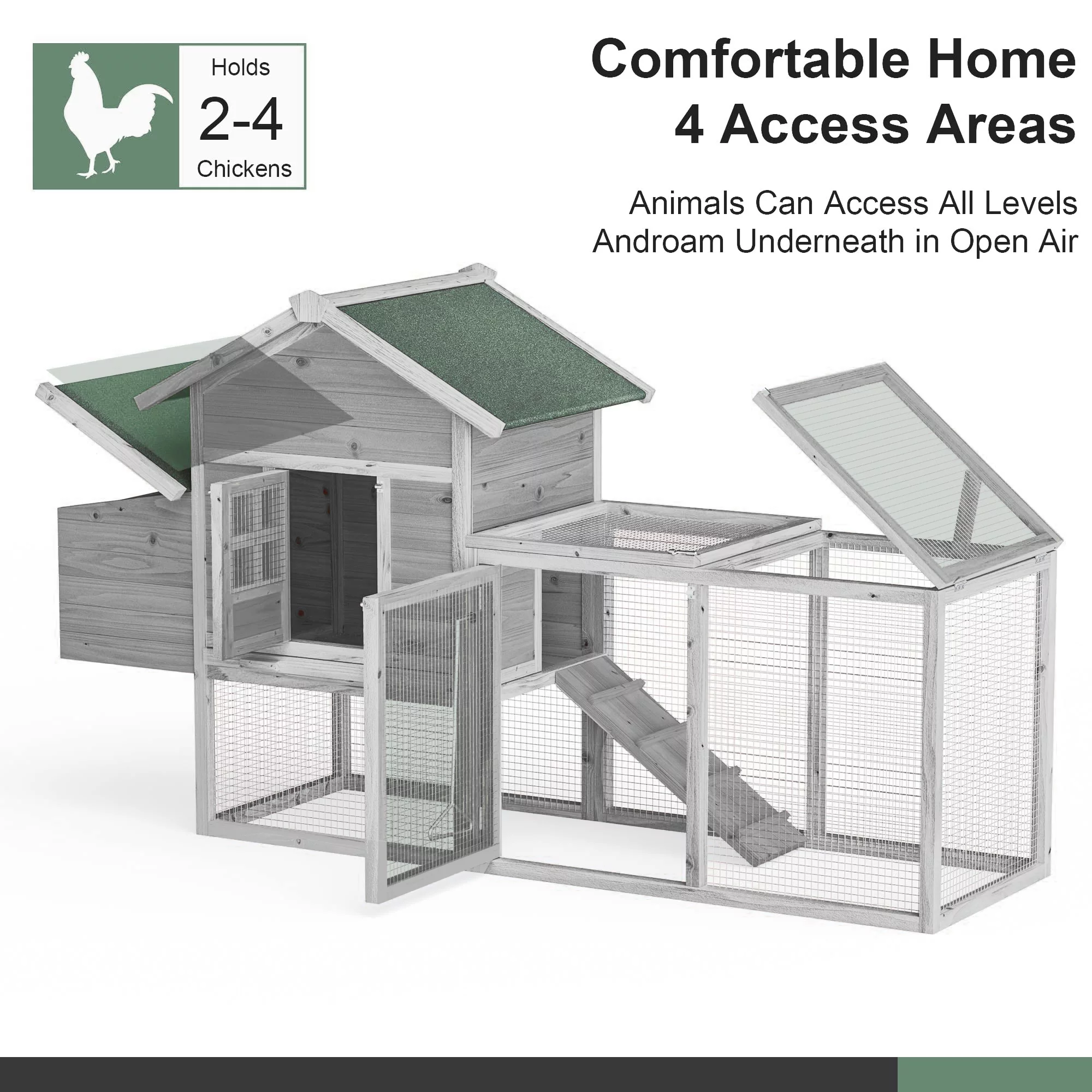Grezone Chicken Coop Rabbit Hutch Hen Cage Large Wooden