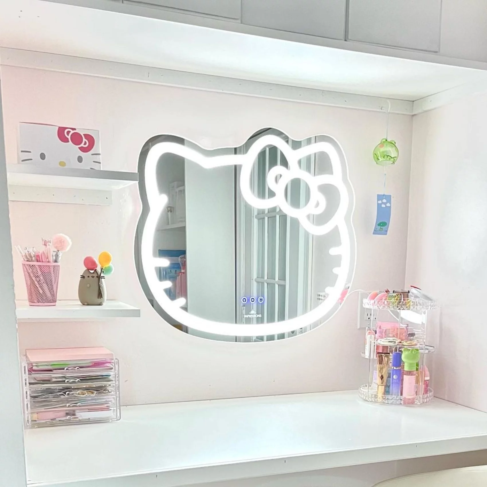 Impressions Vanity Hello Kitty LED Makeup Mirror, Wall Mount Tabletop Lighted Mirrors with Touch Sensor - Radiant Selections