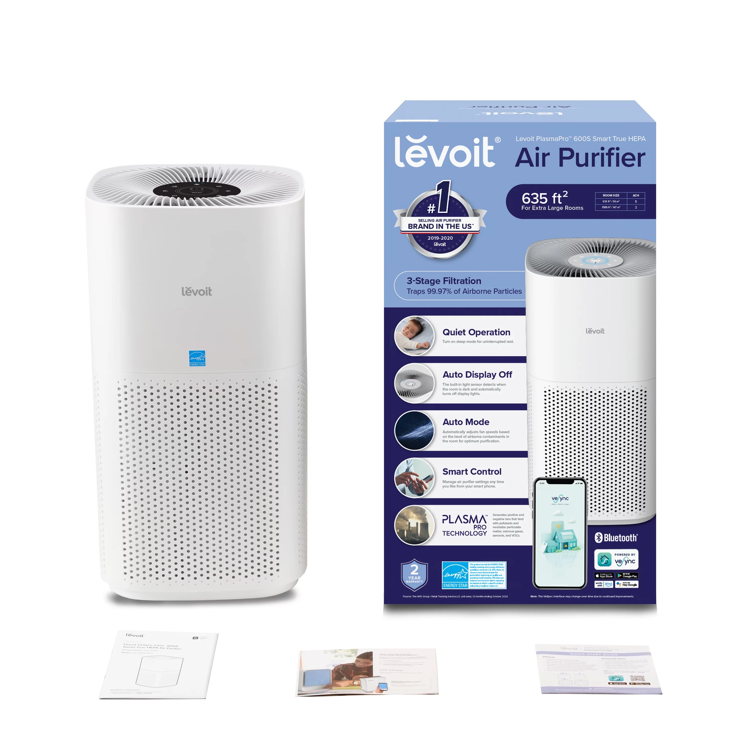 Levoit Air Purifier PlasmaPro, for Extra Large Rooms (1588 Sq. ft), White, Black UI