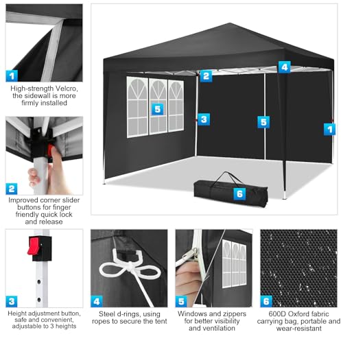 COBIZI Canopy 10x20 Pop Up Canopy Tent with 6 Sidewalls Party Tents for Parties Weddings Backyard Waterproof Canopy Outdoor Commercial Canopy Event