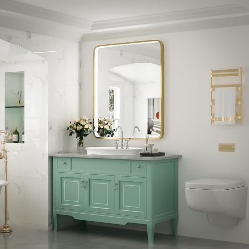 32X24 Inch LED Bathroom Mirror with Light, Black Metal Frame Mirror, Wall Mounted Lighted Vanity Mirrors for Wall