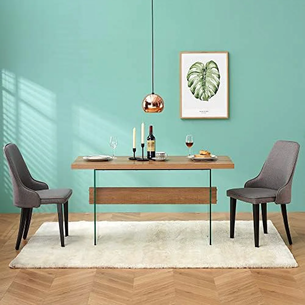 TJUNBOLIFE Modern White Dining Table  High Glossy Dining Room Table for 4/6  Glass Desk Table for Small Space  55 inches Rectangular Dinner Table for