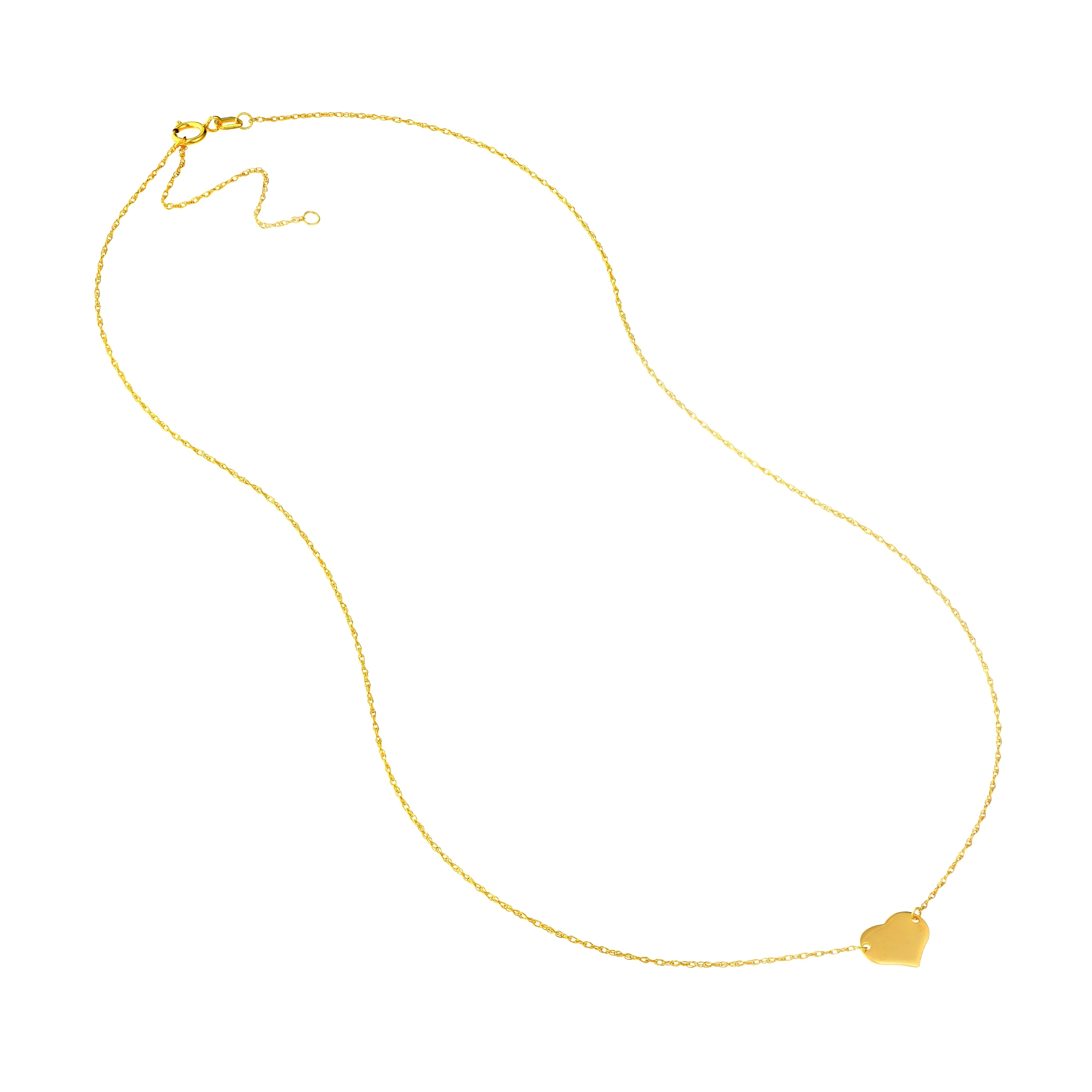 14K Yellow Gold Women's Adj. 16"-18" 0.80mm Rope Chain Necklace with Mini Heart - Women