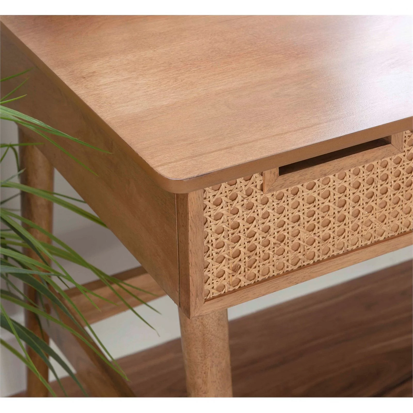 Linon Luca Rattan Wood Desk with Drawers in Natural