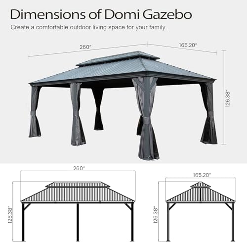 Domi 10’ x 10’ Hardtop Gazebo Metal Frame Canopy with Netting & Curtains