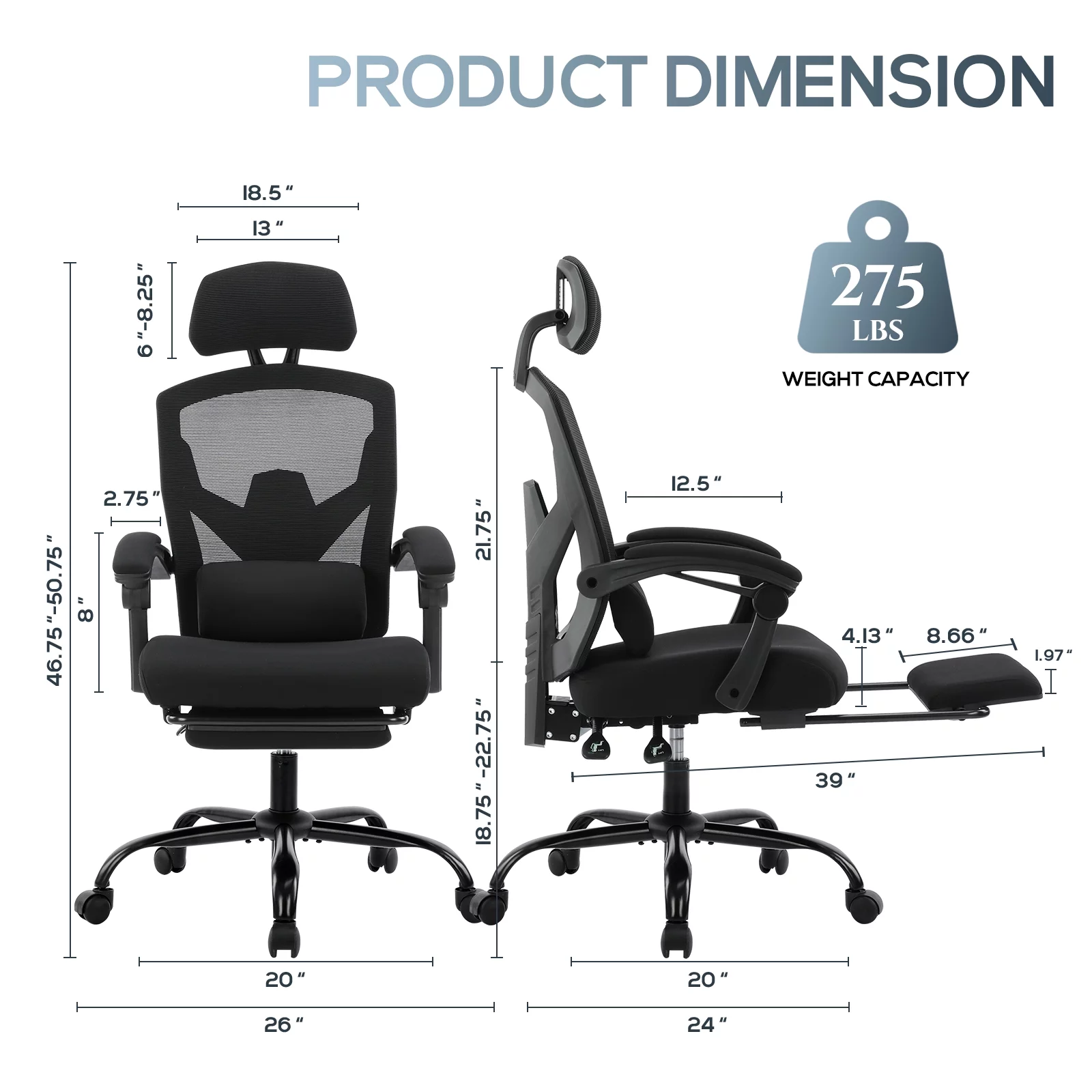 Colamy Office Ergonomic Mesh Black Computer Chair with Retractable Footrest and Head Support For Adult