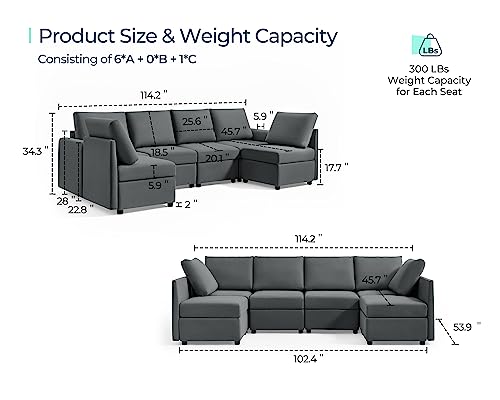 LINSY HOME Modular Sectional Sofa, Convertible U Shaped Sofa Couch with Storage, Memory Foam, Modular Sectionals with Ottomans