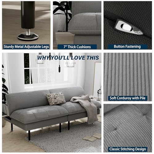 70" Futon Sofa Bed, 4 in 1 Multi-Function Couch Sleeper with Adjustable Backrest, Modern Convertible Futon, Recliner Small Loveseat for Living Room