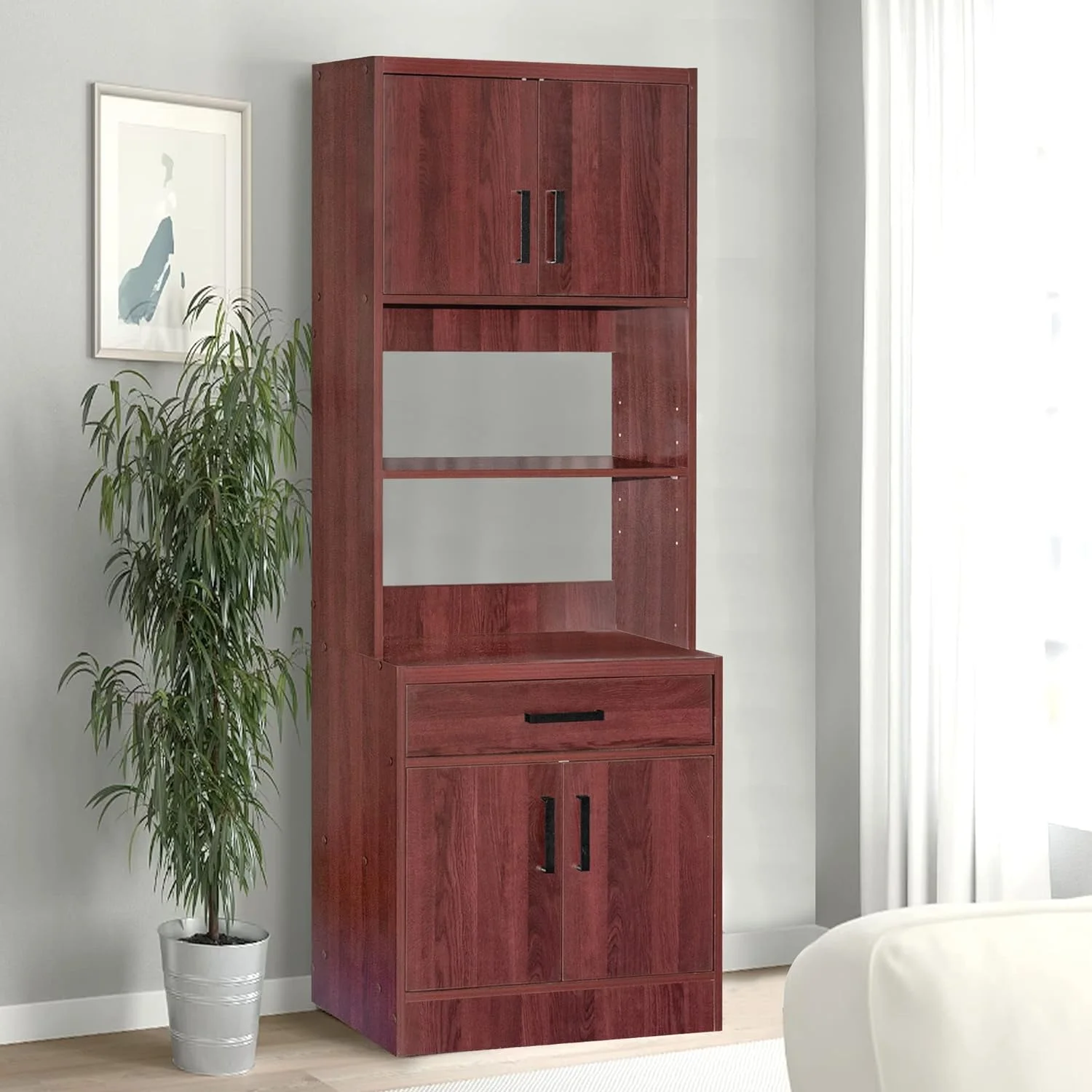 Shelby Tall Wooden Kitchen Pantry In Mahogany