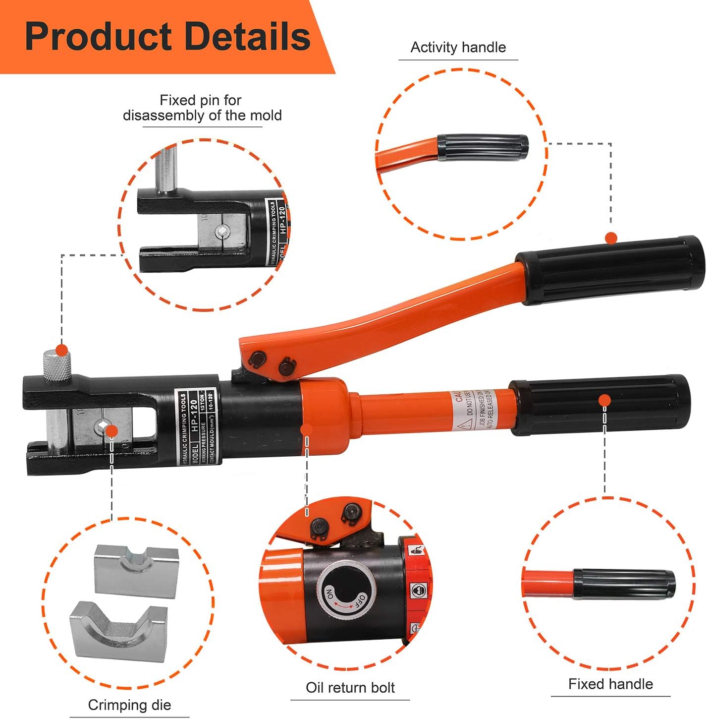 WBHome Hydraulic Wire Crimper Battery Lug Terminal Cable Crimping Tool, 8 Dies, 12 Ton