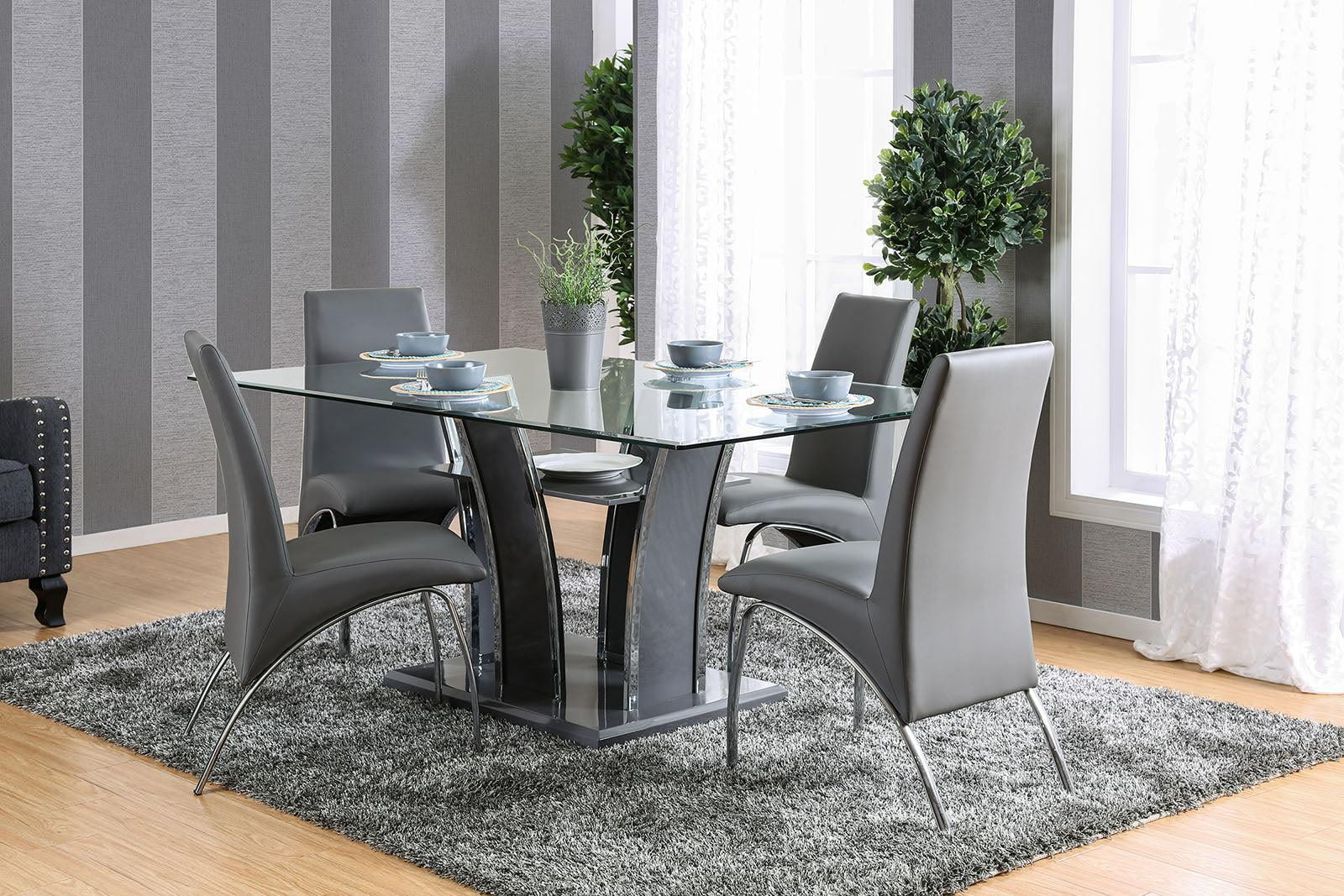 Contemporary Gray & Chrome Dining Room Set 5pcs FOA Glenview & Wailoa