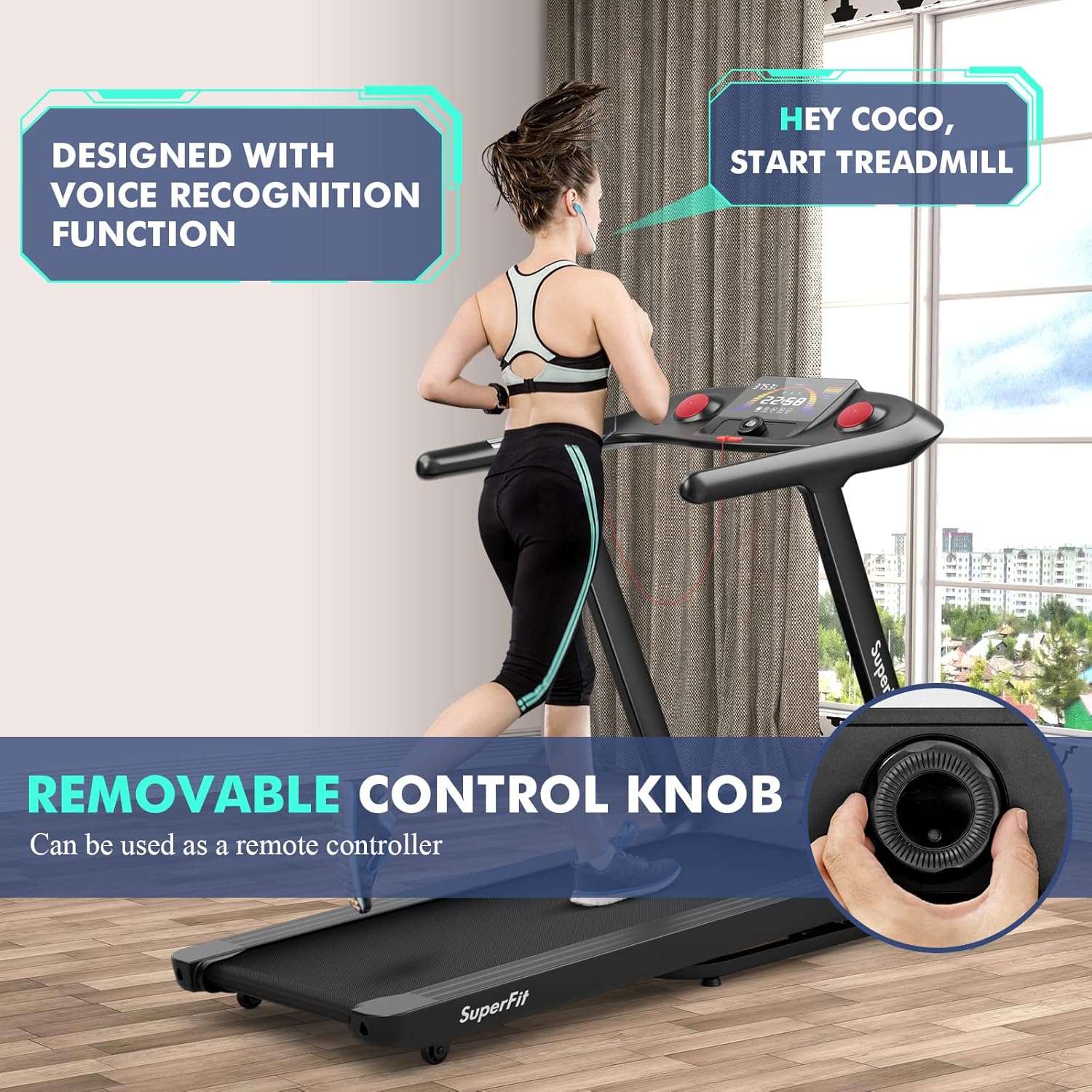 Goplus 4.75HP Folding Treadmill with 15% Auto Incline, Electric Superfit Treadmill w/Voice and APP Control, 20 Preset Programs, LED Touch Screen