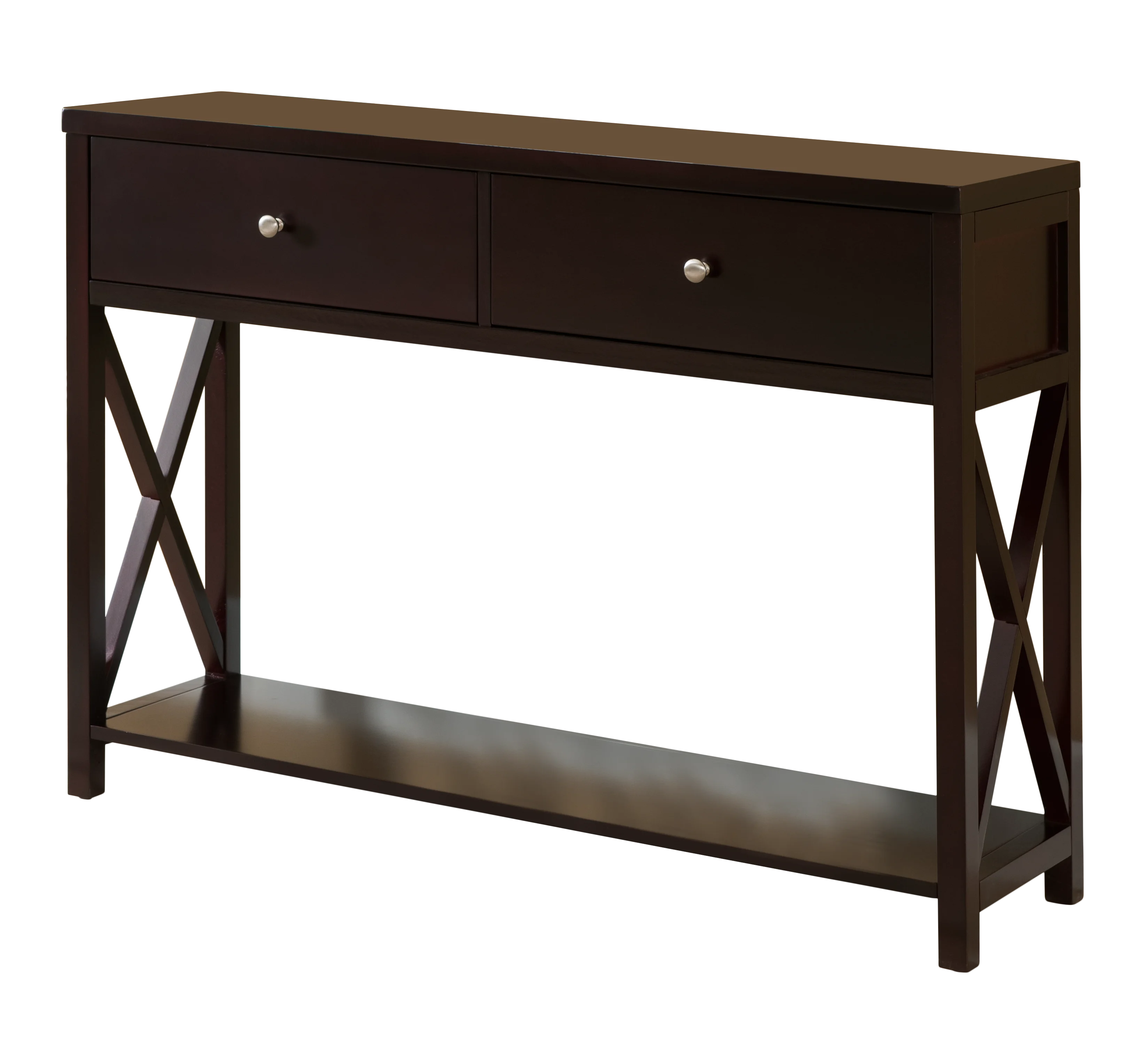Kings Brand Furniture Wood Console Entryway Table with 2 Drawers & Lower Shelf, X-Style, Cherry