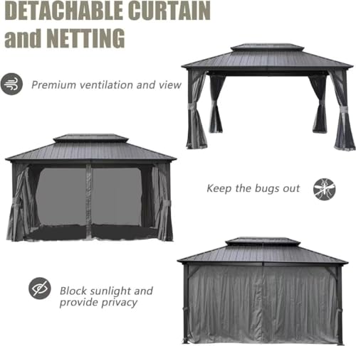 Domi 10’ x 10’ Hardtop Gazebo Metal Frame Canopy with Netting & Curtains