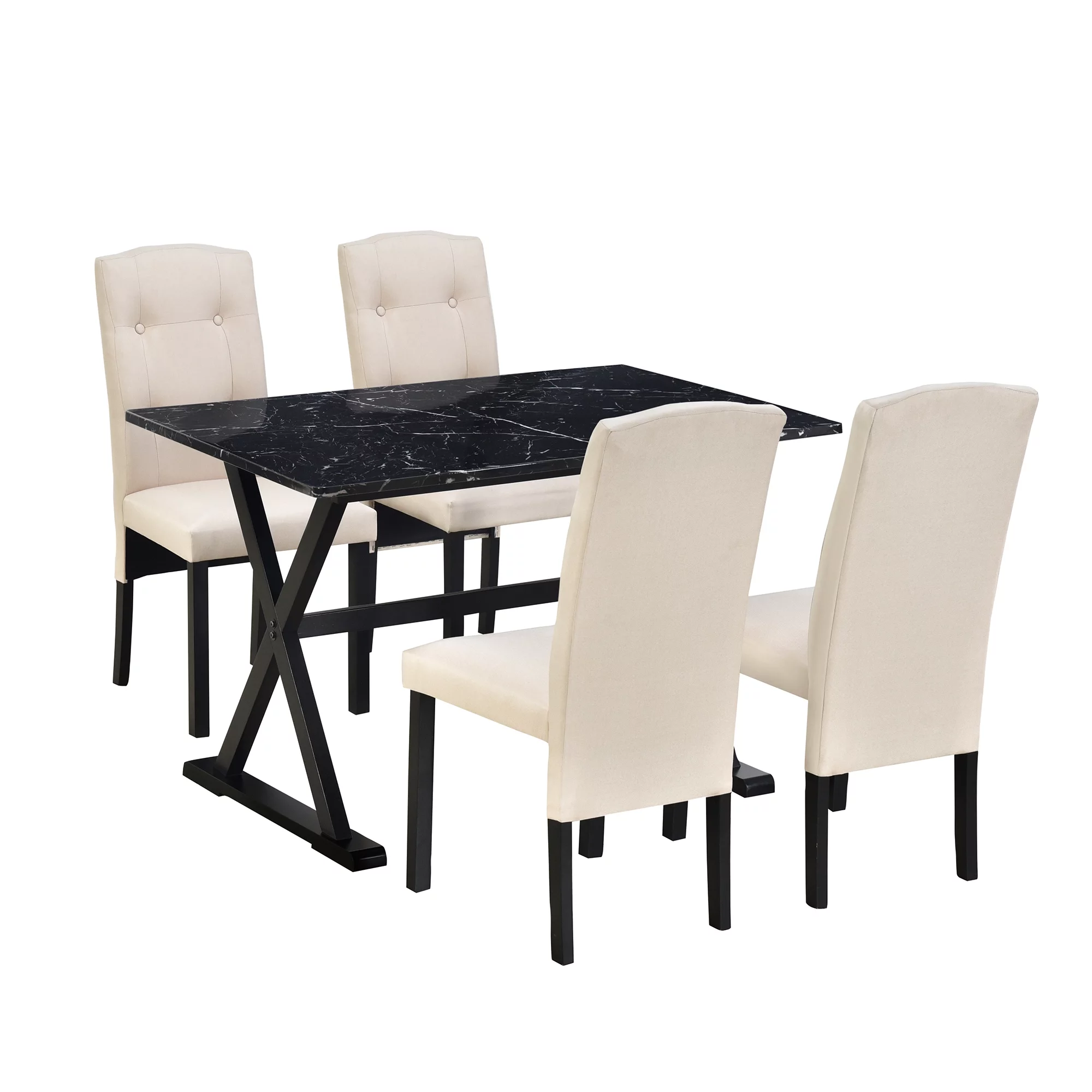 Atumon Dining Room Set for 4, 5 Piece Dining Set with Faux Marble Tabletop and 4 Upholstered Chairs, Wood Farmhouse Dining Room Set